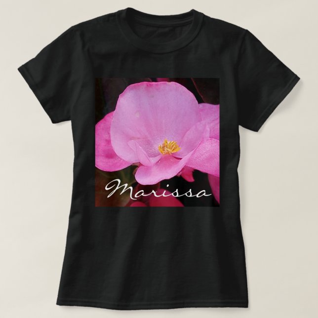 Beautiful Photo of Pink Flower Add Name Black T-Shirt (Design Front)