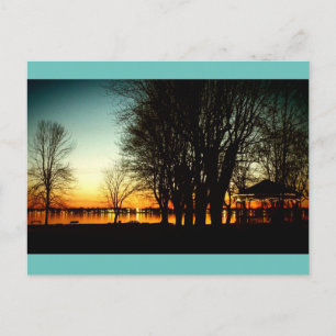 Beautiful photograph bandstand and lake at sunset postcard
