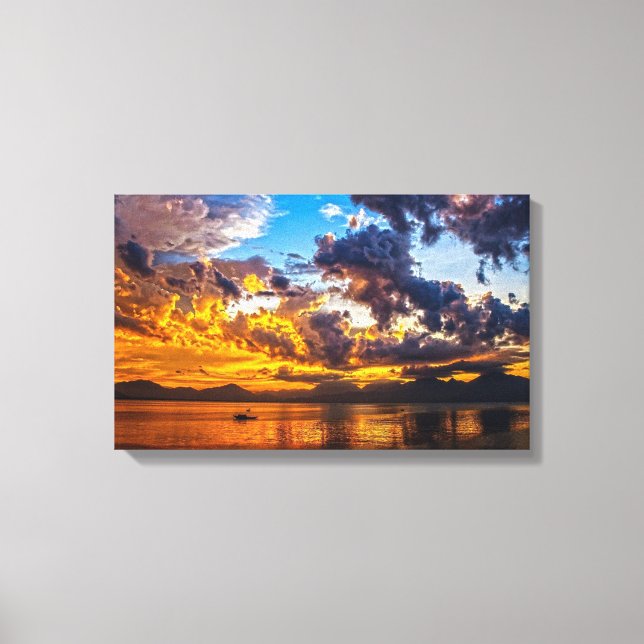 Beautiful Photograph Sunset Over the River Bank Canvas Print (Front)