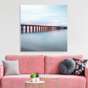 Beautiful Pier Ocean Sunset Calm Canvas Print