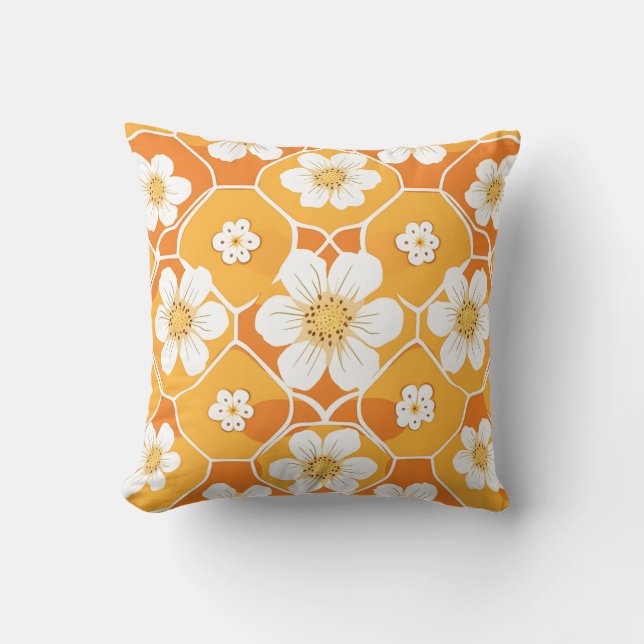 beautiful pillow with white flower orange cover (Front)