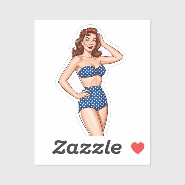 Beautiful Pin-up red haired woman in blue swimsuit (Sheet)
