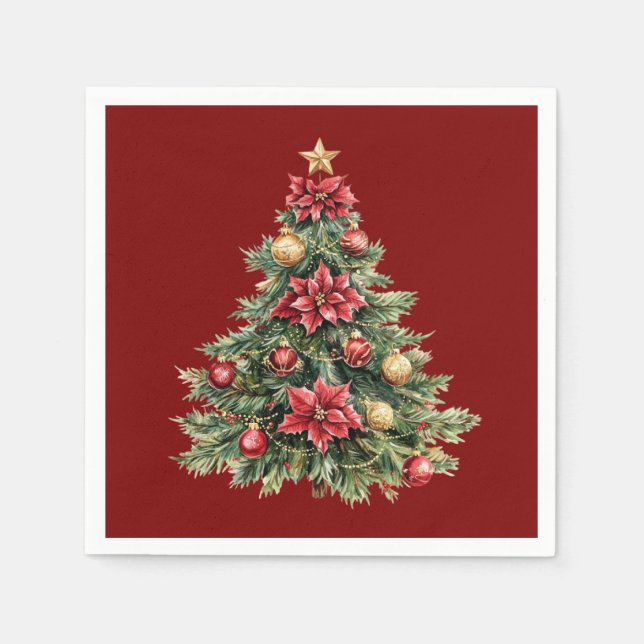 Beautiful Pine Tree Red Christmas  Napkin (Front)