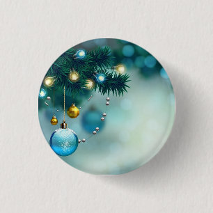 Beautiful Pine Tree With Blue Christmas Ball 3 Cm Round Badge