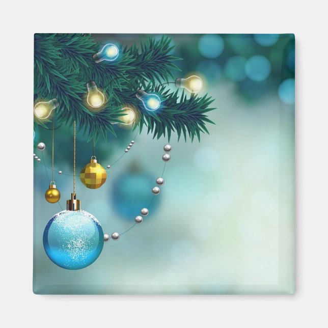 Beautiful Pine Tree With Blue Christmas Ball  Magnet (Front)