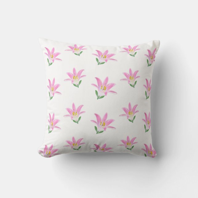 Beautiful Pink Amaryllis Flowers on White Cushion (Front)