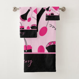 Beautiful Pink and Black Paris Bath Towel Set