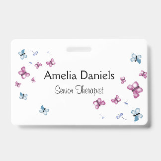 Beautiful Pink and Blue Butterfly Name Tag ID Badge