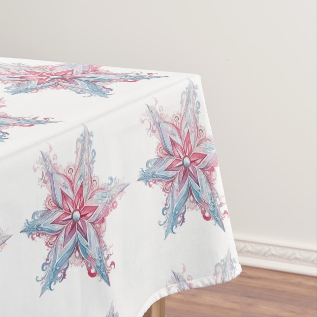 Beautiful Pink and Blue Kaleidoscope Christmas Tablecloth (In Situ)
