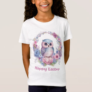 Beautiful Pink and Blue Owl In A Wreath Easter T-Shirt