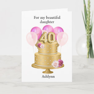 Beautiful Pink and Gold Cake 40th Birthday Card