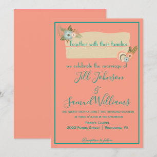 Beautiful Pink and Green Coastal Beach Wedding Invitation