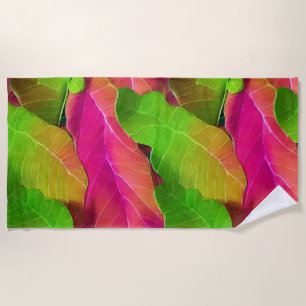 Beautiful Pink and Green Leafy Pattern Beach Towel
