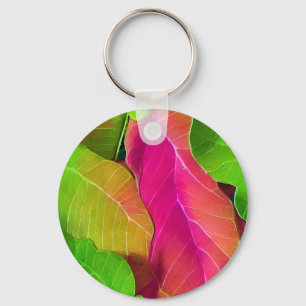 Beautiful Pink and Green Leafy Pattern Key Ring