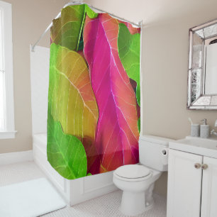 Beautiful Pink and Green Leafy Pattern Shower Curtain