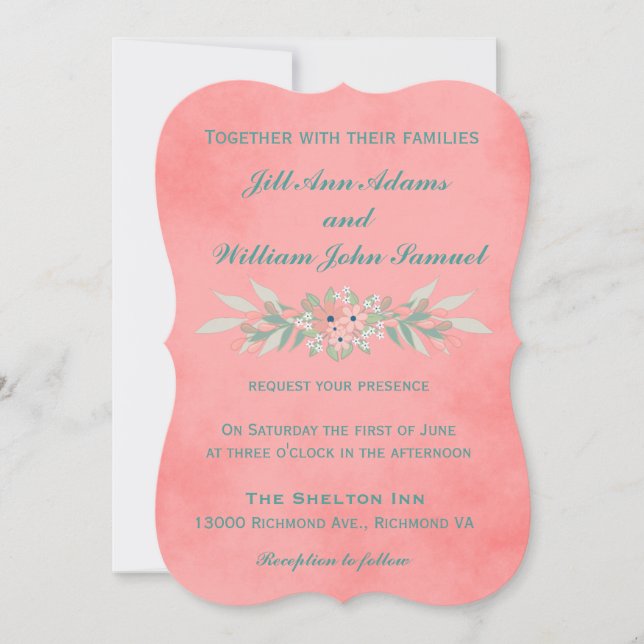 Beautiful Pink and Green Rustic Floral Wedding Invitation (Front)