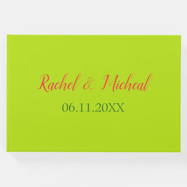 Beautiful Pink and Green Theme Wedding Guest Book (Front)