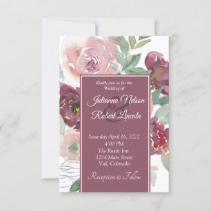 Beautiful Pink and Mauve watercolor floral Wedding Invitation