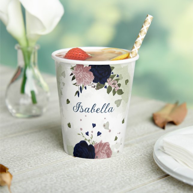 beautiful pink and navy blue flowers paper cups (Insitu)