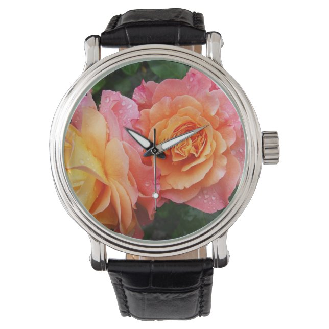 Beautiful pink and orannge rose photo watch (Front)