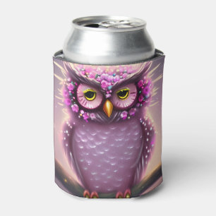 Beautiful Pink and Purple Fantasy Owl Can Cooler