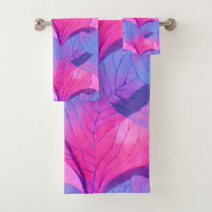 Beautiful Pink and Purple Leaf Pattern  Bath Towel Set