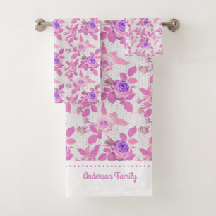 Beautiful Pink And Purple Roses Bath Towel Set