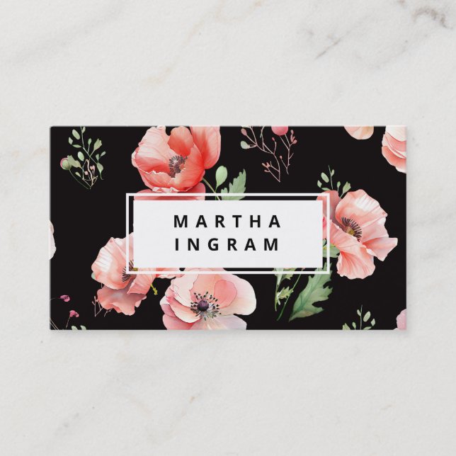 Beautiful pink and red poppy flower design busines business card (Front)