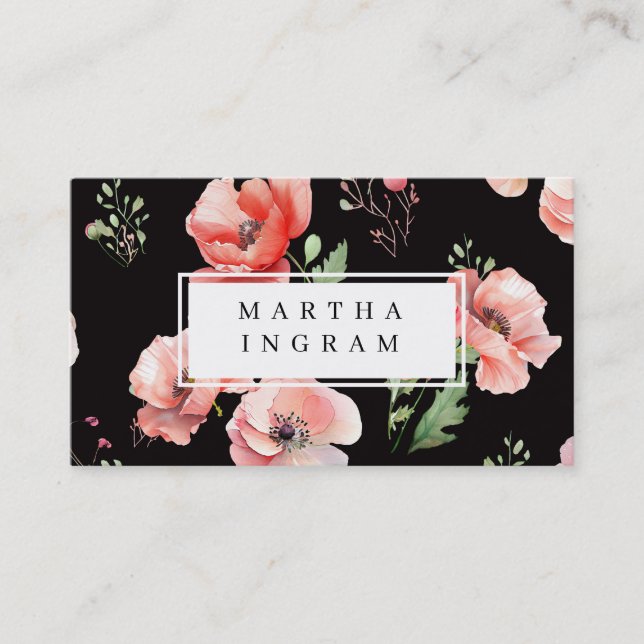 Beautiful pink and red poppy flower design business card (Front)