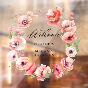 Beautiful pink and red poppy flower design window cling