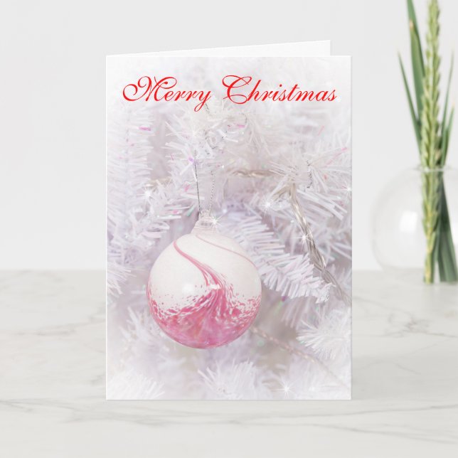 Beautiful Pink and White Bauble Christmas Card (Front)