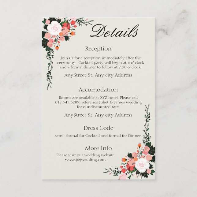 Beautiful Pink and White Blush floral  Enclosure C Card (Front)