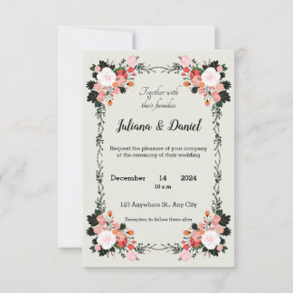 Beautiful Pink and White blush floral  wedding Invitation