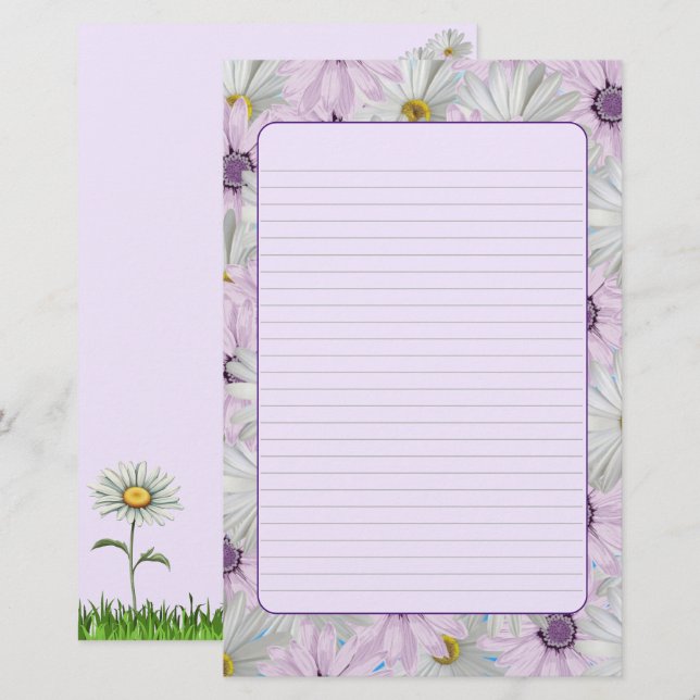 Beautiful Pink and White Daisy Floral Stationary Stationery (Front/Back)