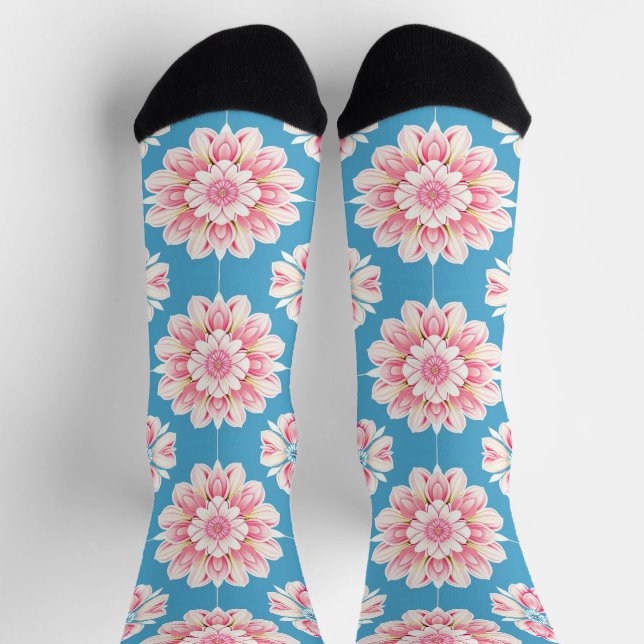 Beautiful Pink and White Floral Mandala Socks (Top)