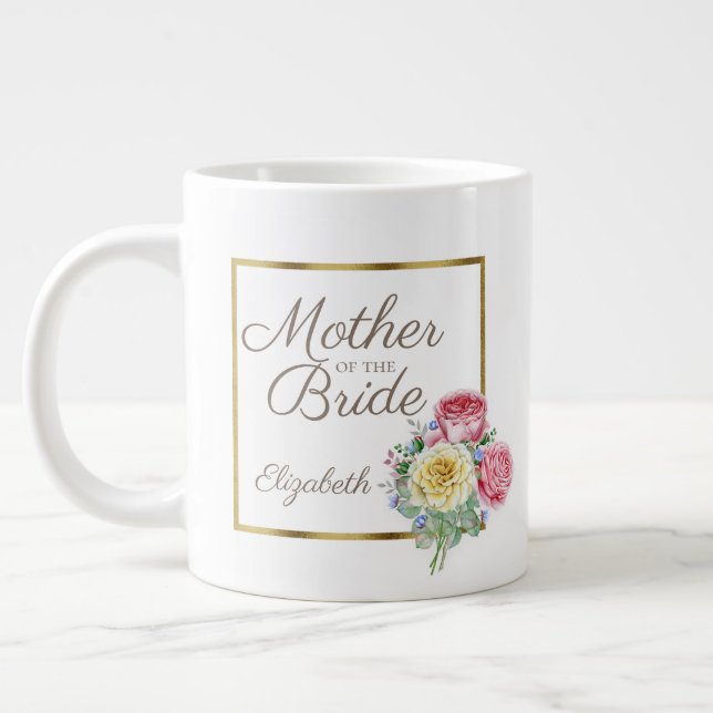 Beautiful Pink and Yellow Floral Mother Bride Large Coffee Mug (Left)