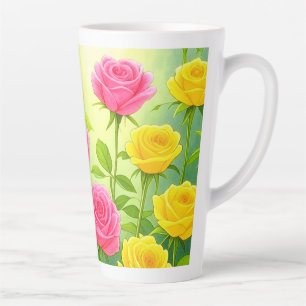 Beautiful Pink And Yellow Roses Latte Mug / Cup