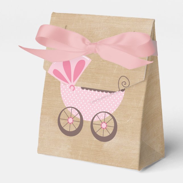 Beautiful Pink Baby Carriage Baby Shower Favour Box (Front Side)