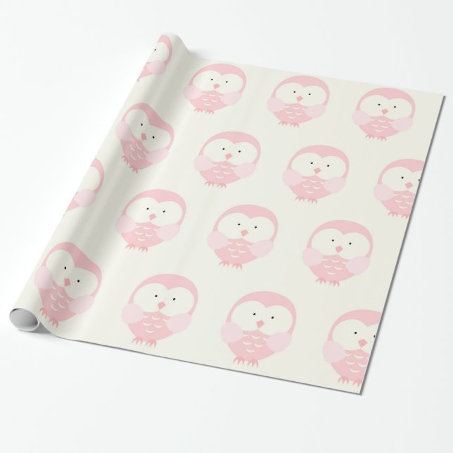 Beautiful Pink Baby Owl Wrapping Paper (Unrolled)