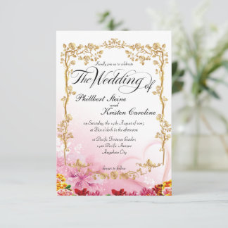 beautiful pink background with gold floral border  invitation
