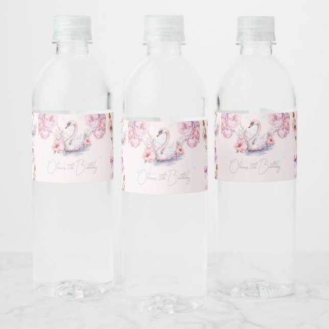 Beautiful Pink Ballerina Birthday Personalised Water Bottle Label (Bottles)