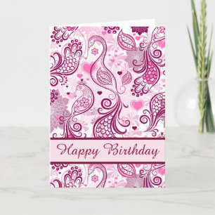 Beautiful Pink Bird Design Happy Birthday Card
