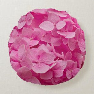 Beautiful Pink Blooming Hydrangea, Elegant Floral Round Cushion
