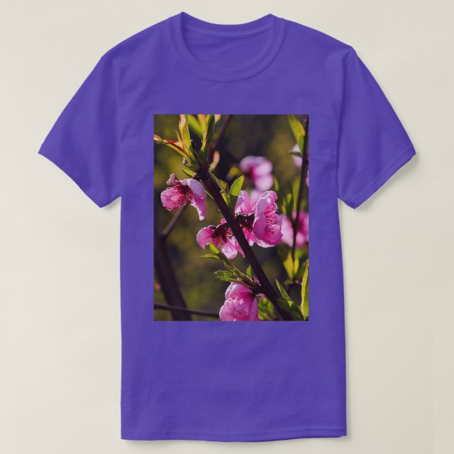 Beautiful Pink Blossoming Peach Tree T-Shirt (Design Front)