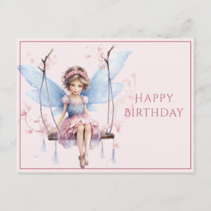 Beautiful Pink & Blue Fairy on Swing Postcard