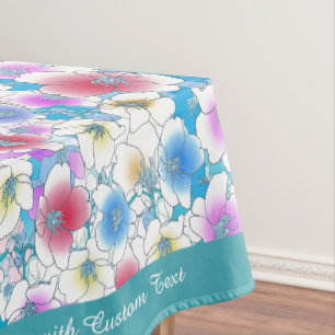 Beautiful Pink Blue Floral Artwork Personalised Tablecloth