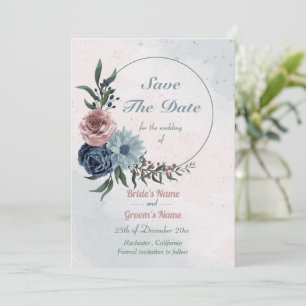 beautiful pink blue floral wreath save the date