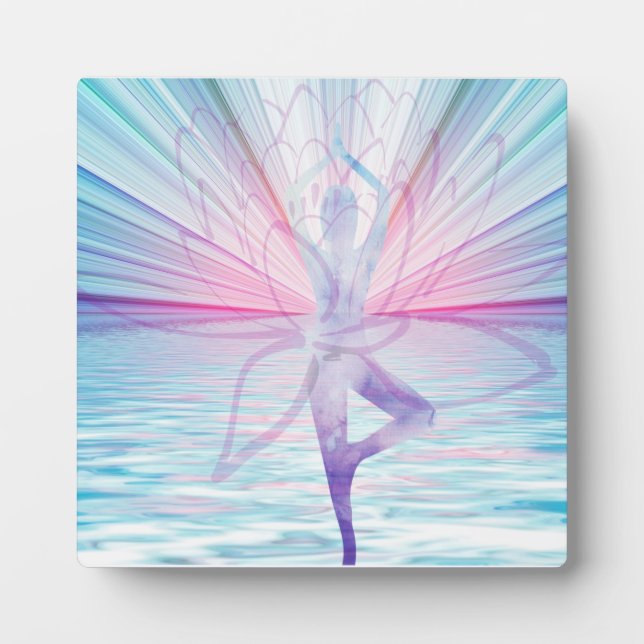 Beautiful Pink & Blue Vrikshasana Yoga Plaque (Front)