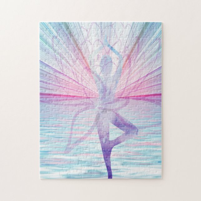 Beautiful Pink & Blue Vrikshasana Yoga Puzzle (Vertical)