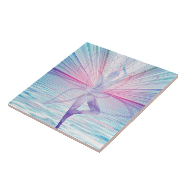 Beautiful Pink & Blue Vrikshasana Yoga Tile (Side)